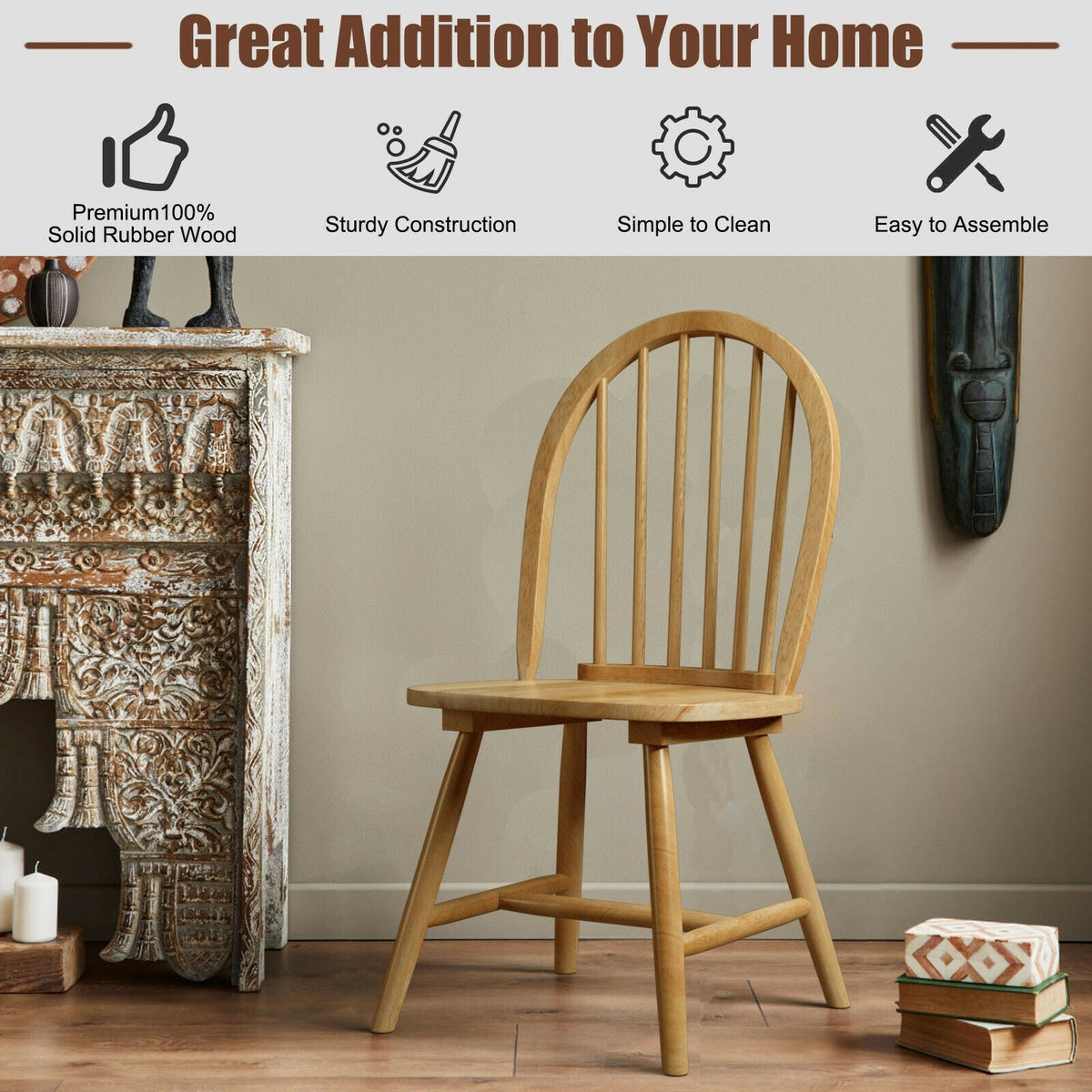 Set of 2 Vintage Windsor Wood Chair with Spindle Back for Dining Room