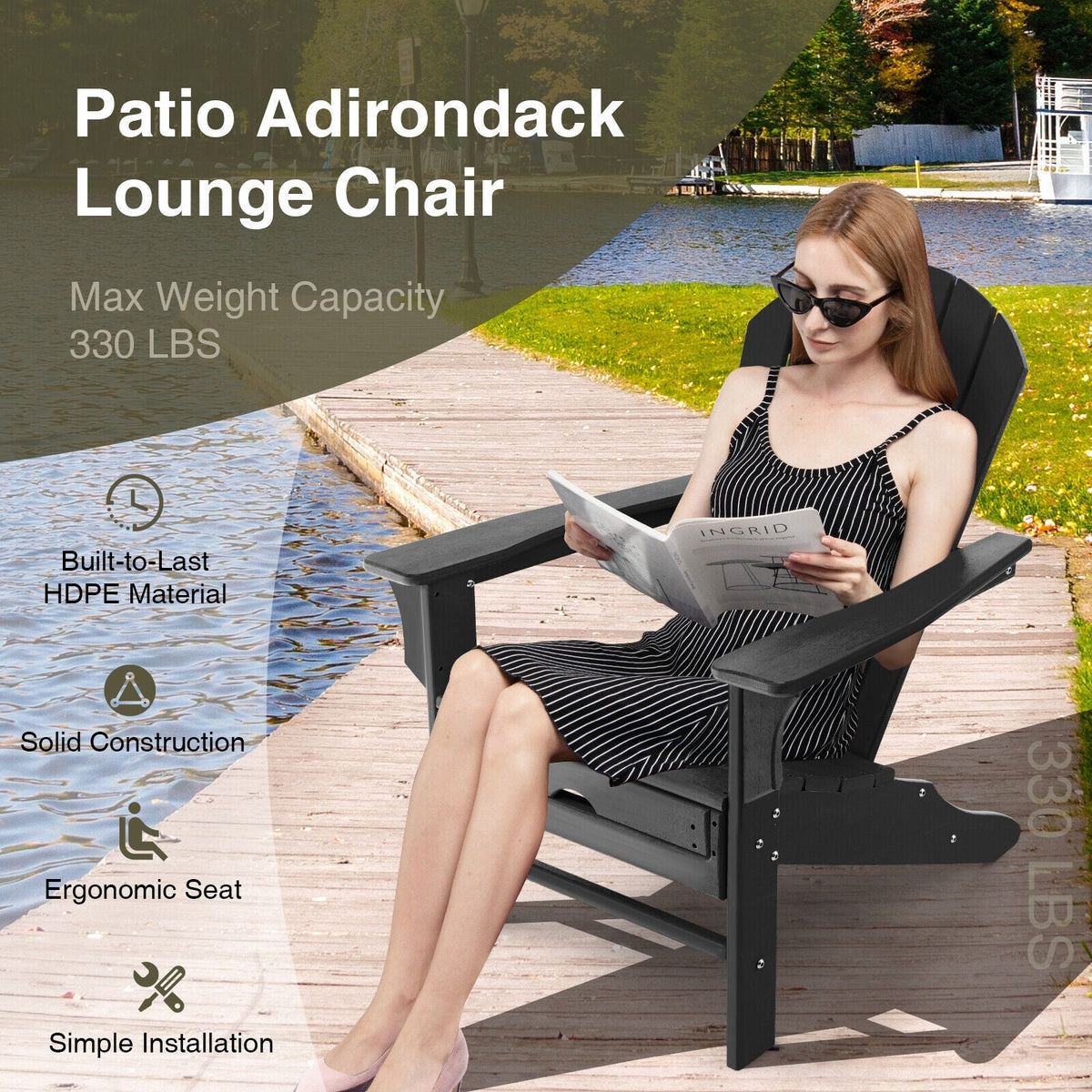 Patio HDPE Adirondack Chair with Retractable Ottoman