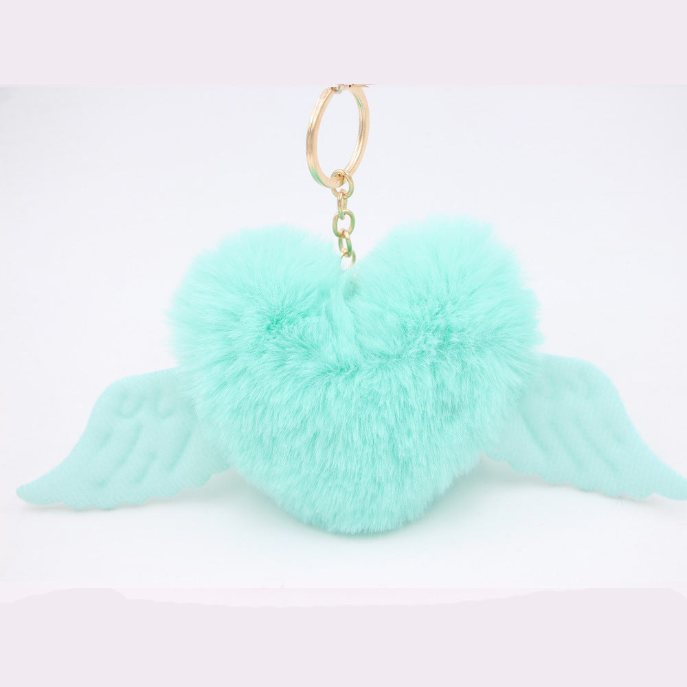 Heart Wings Wool Ball Keychain