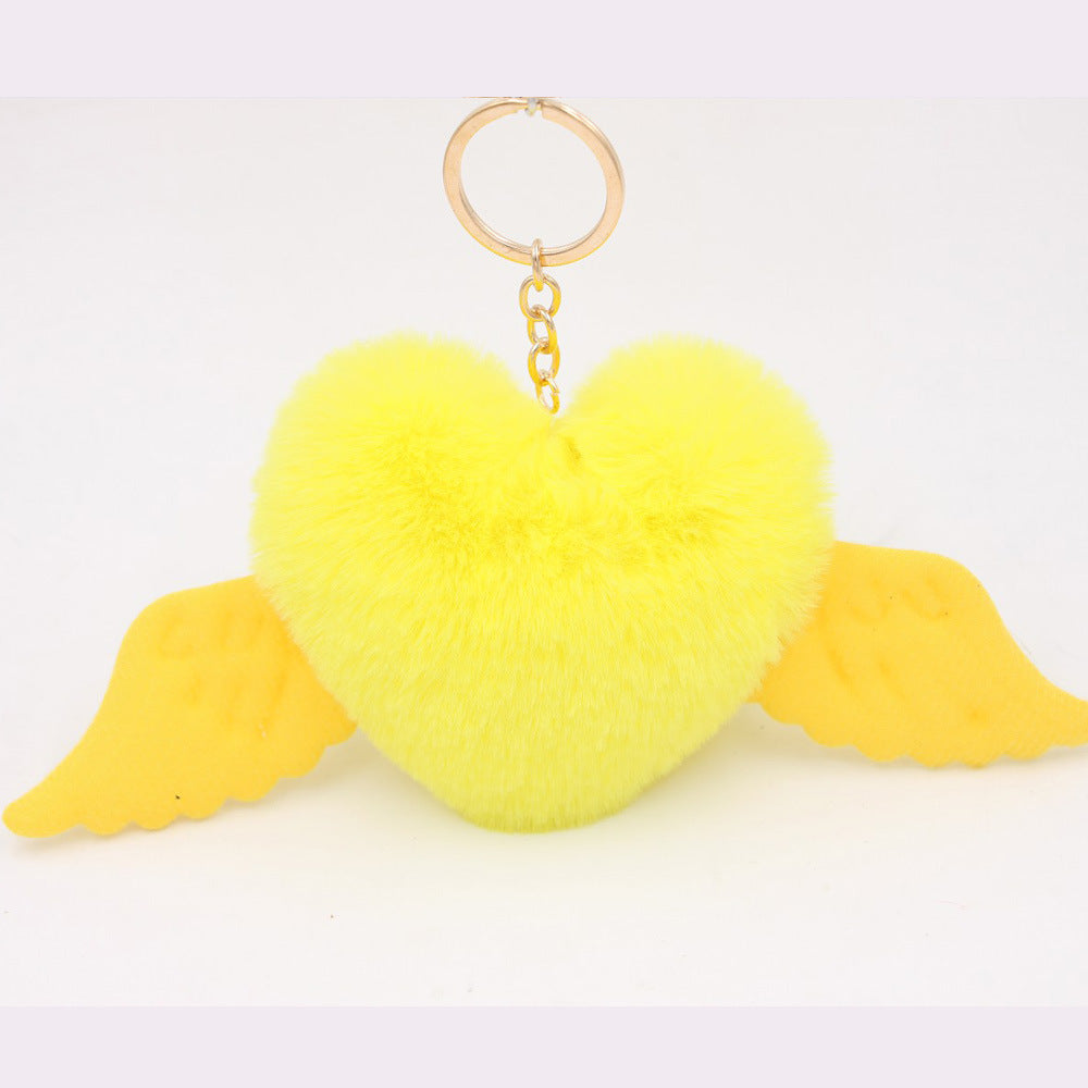 Heart Wings Wool Ball Keychain