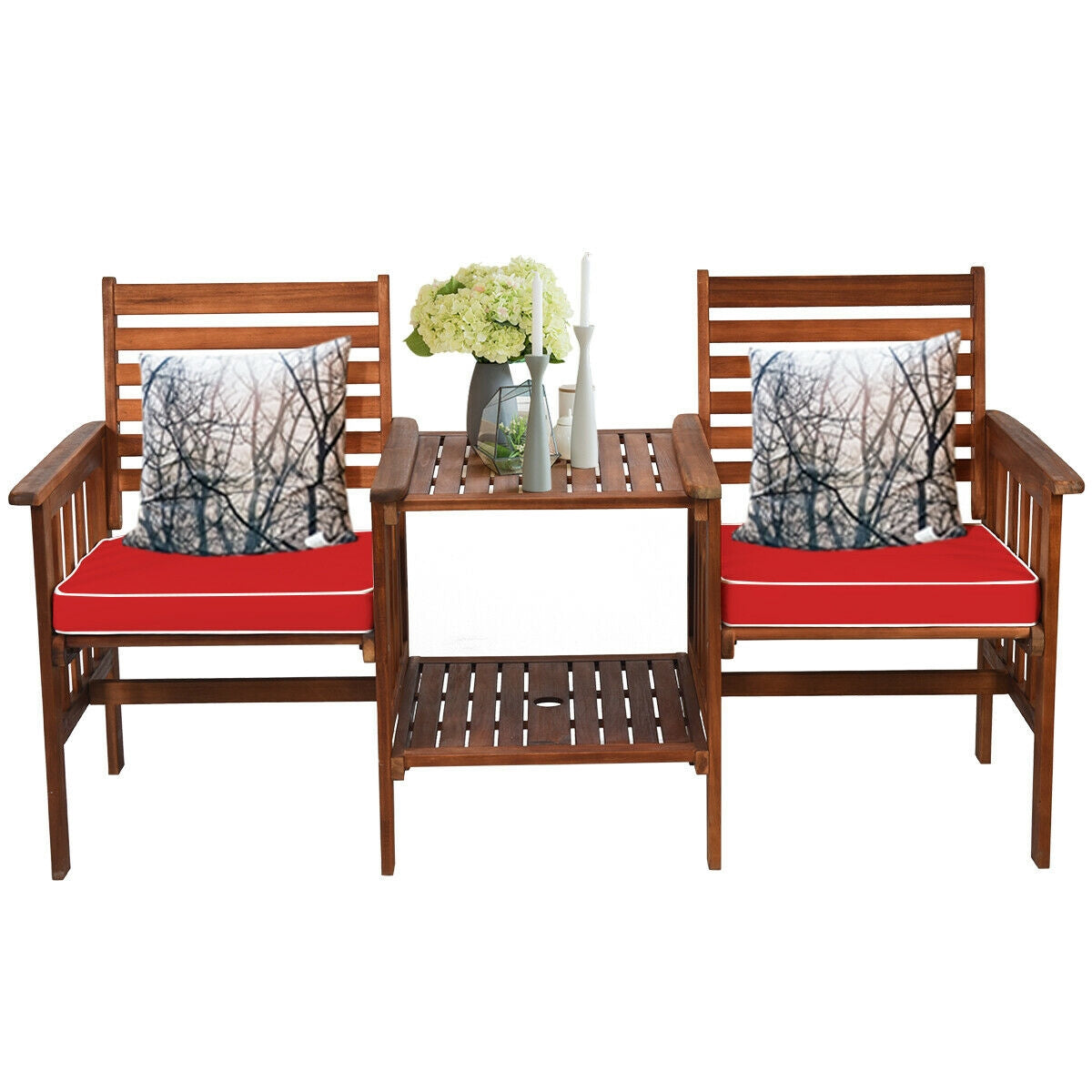 3 pcs Outdoor Patio Table Chairs Set Acacia Wood Loveseat