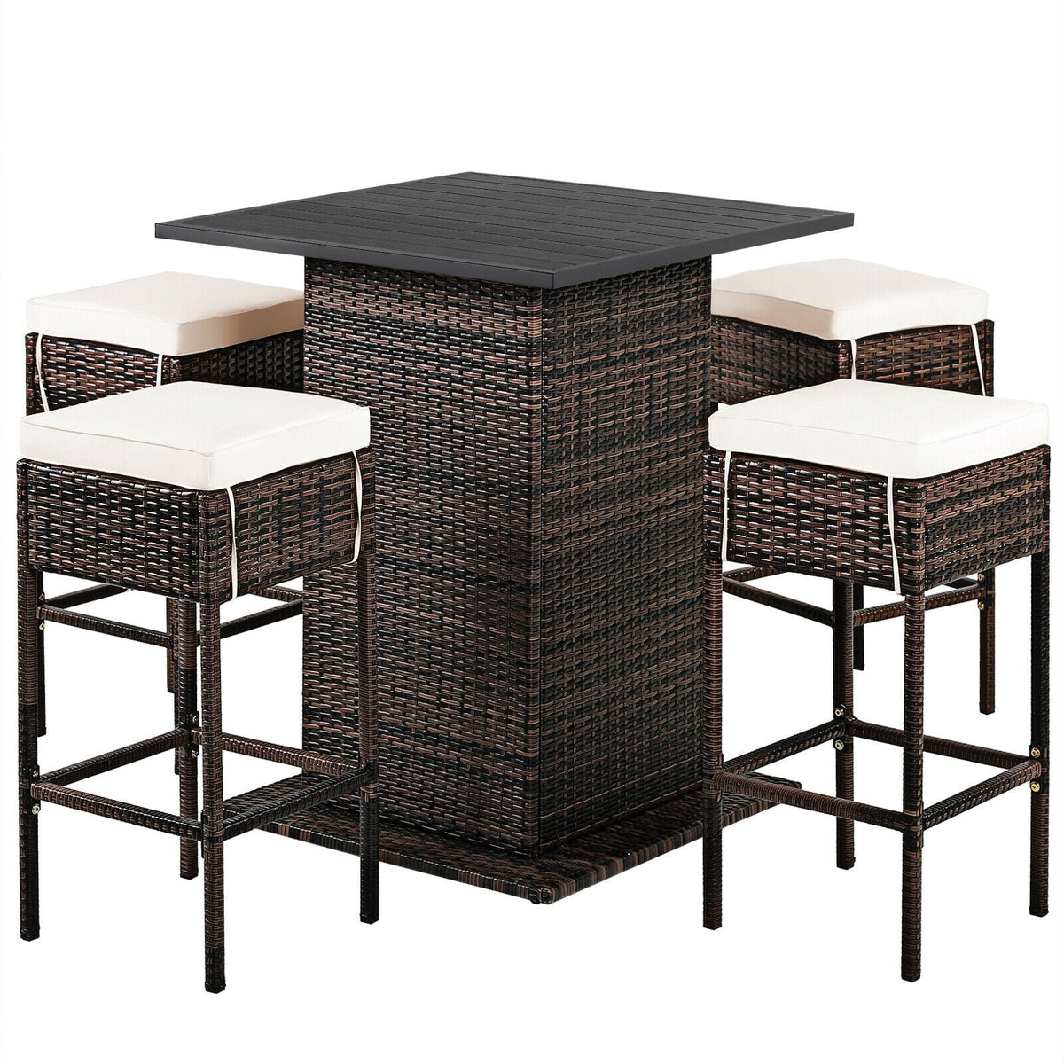 5 Pieces Patio Rattan Bar