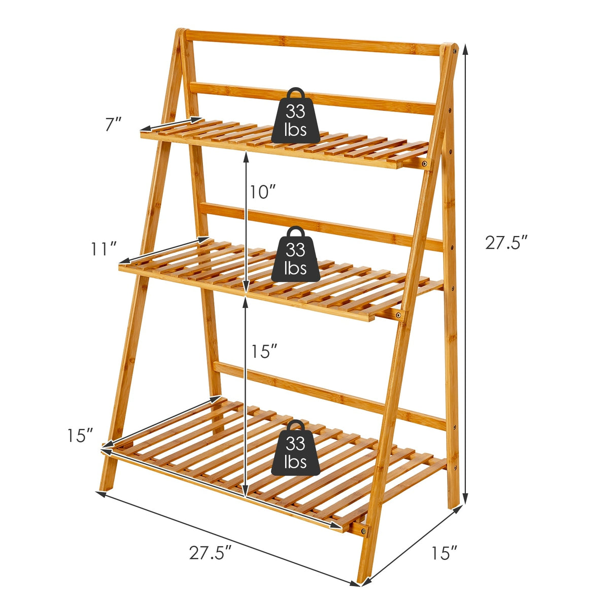 3-Tier Bamboo Foldable Plant Stand with Display Shelf Rack-Natural DirectDeals