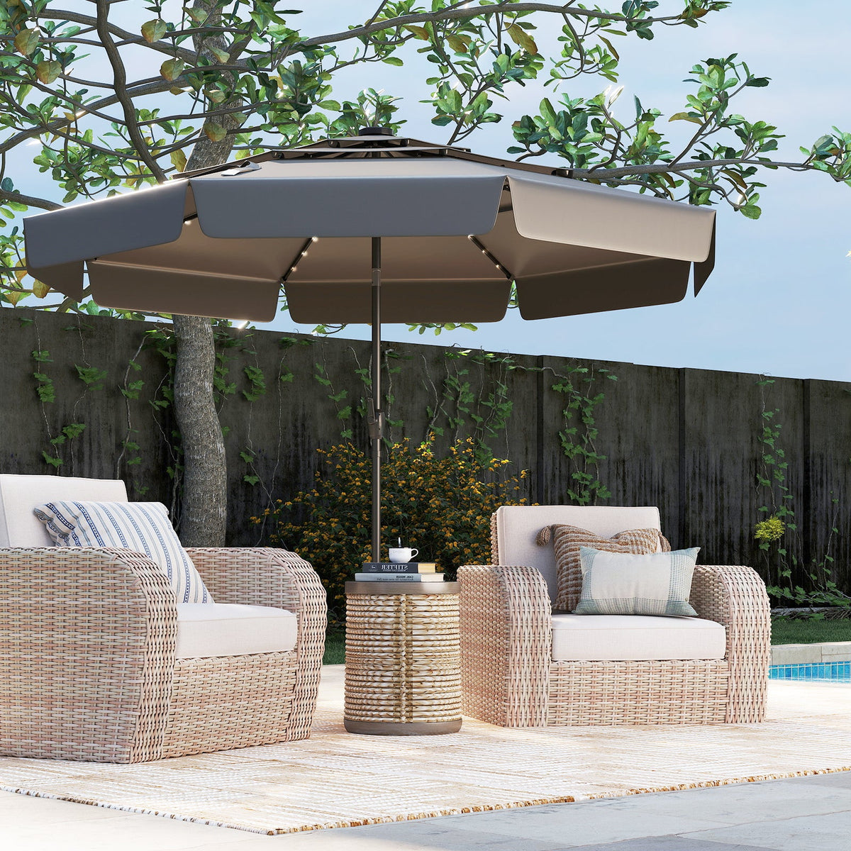 10 Feet Solar Patio Umbrella with 3-Tier Vented Top