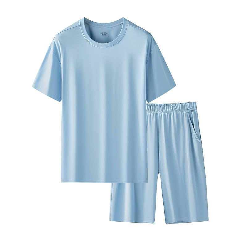 Men's Solid Color Round Neck Short Sleeves Shorts Suit