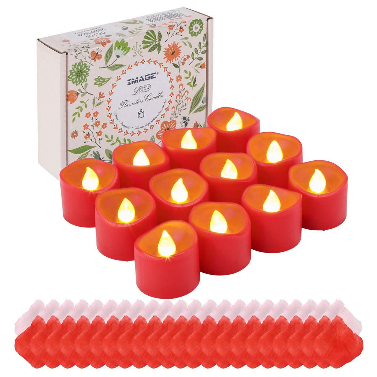 12-Pieces: Amber Yellow LED Tealight Flameless Candles with Timer