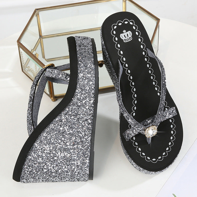 Rhinestone Platform Flip-Flops