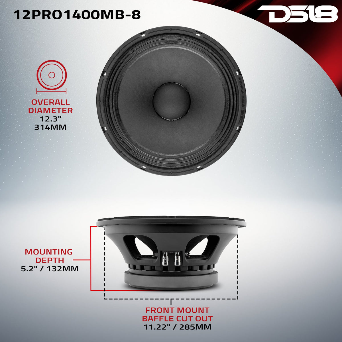12" Mid-Bass Loudspeaker 700 Watts Rms 8-Ohm DS18
