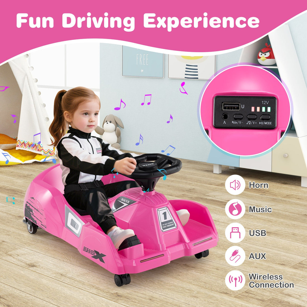 12V Electric Cleaning Go Kart with Detachable Mop and Remote Control