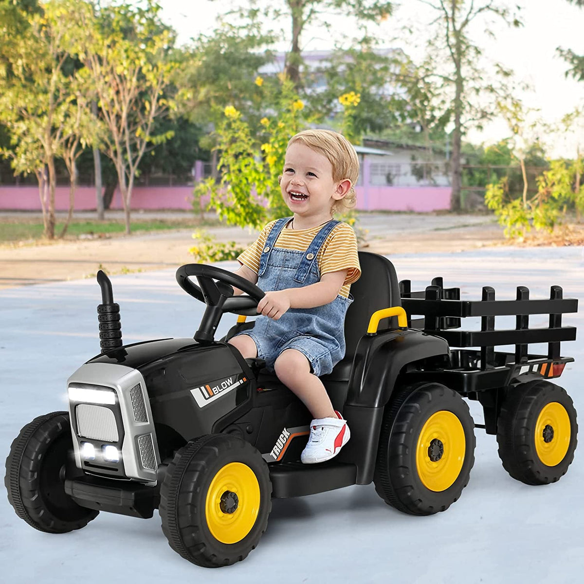 12V Ride on Tractor with 3-Gear-Shift Ground Loader for Kids 3+ Years Old