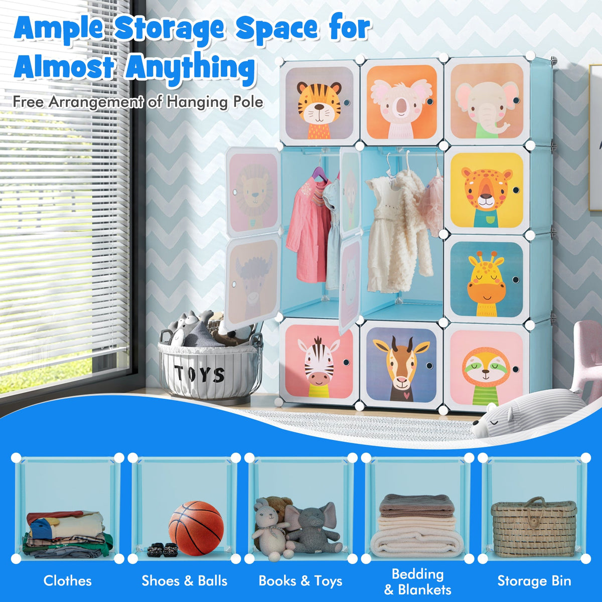 12 Cube Kids Wardrobe Closet with Hanging Section and Doors