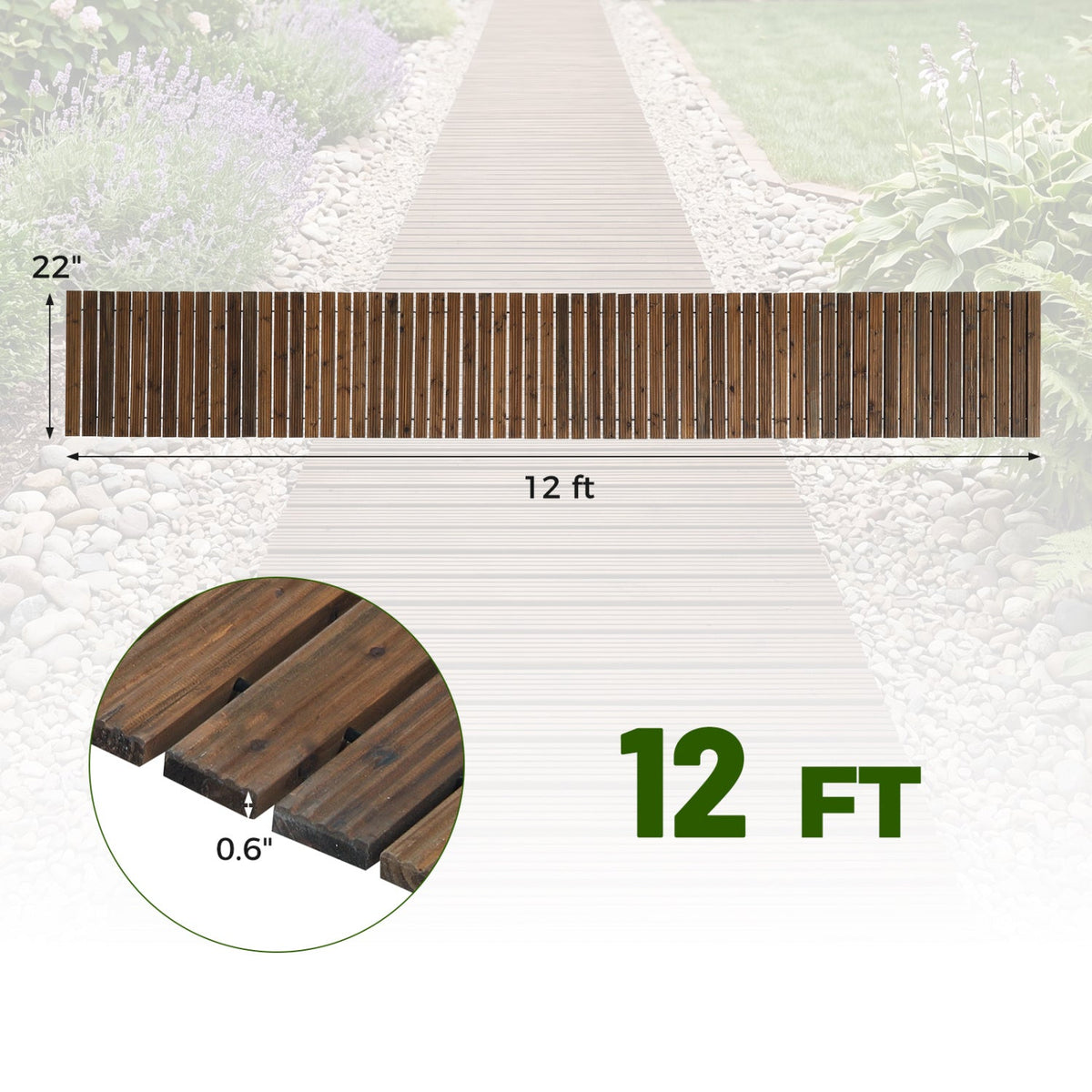 12 FT Wooden Garden Pathway 22 Inches Wide Outdoor Roll out Straight Walkway DirectDeals