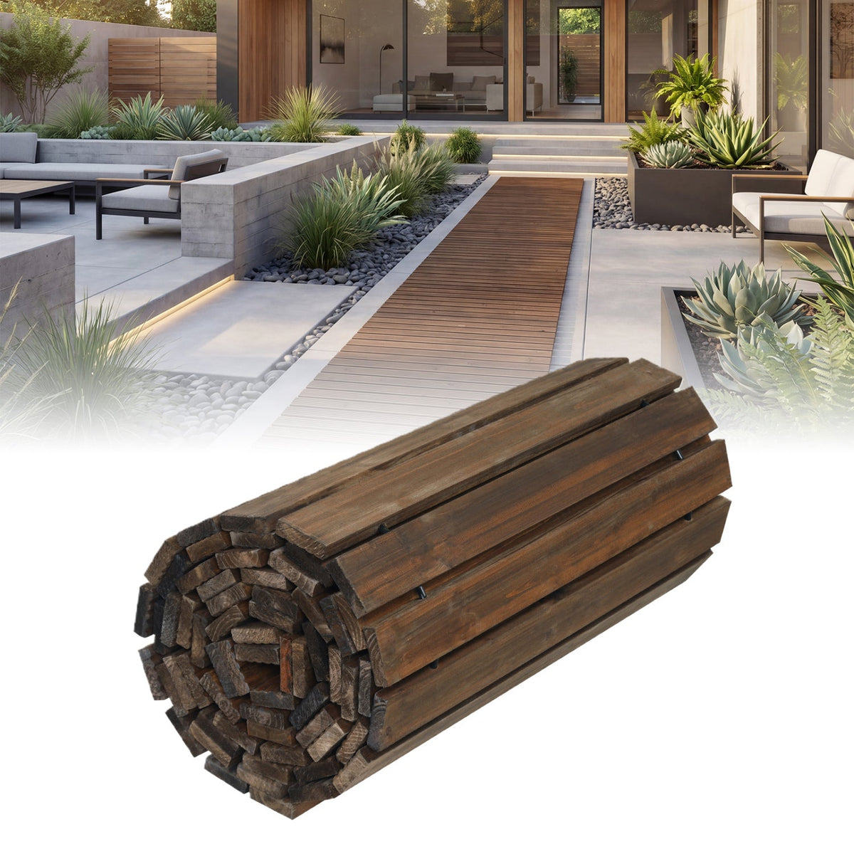 12 FT Wooden Garden Pathway 22 Inches Wide Outdoor Roll out Straight Walkway DirectDeals