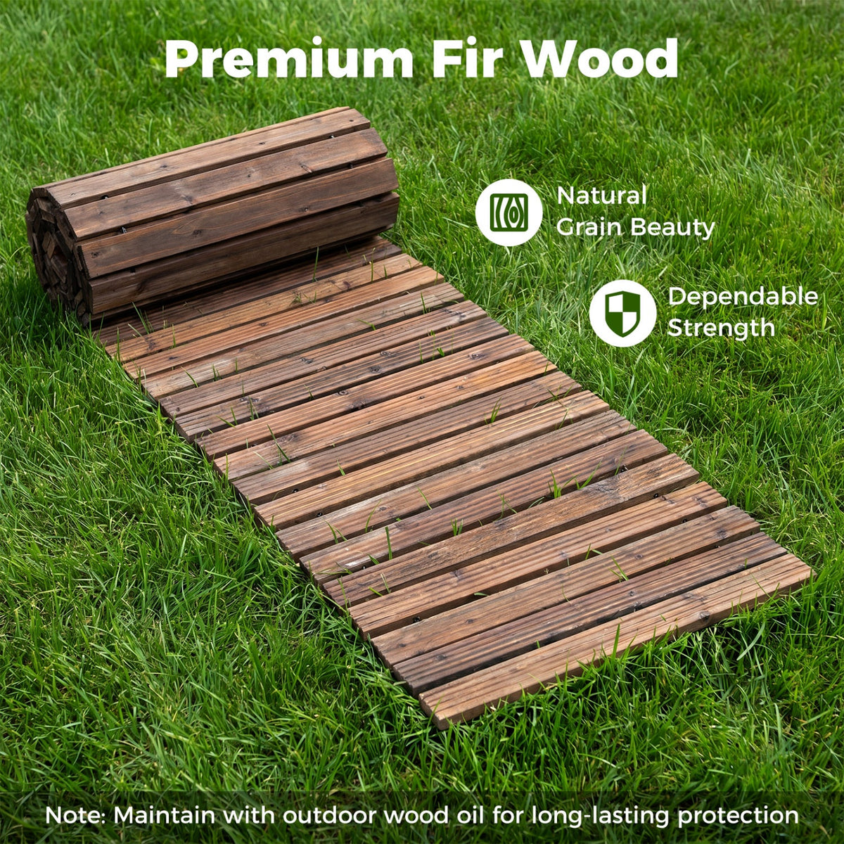 12 FT Wooden Garden Pathway 22 Inches Wide Outdoor Roll out Straight Walkway DirectDeals