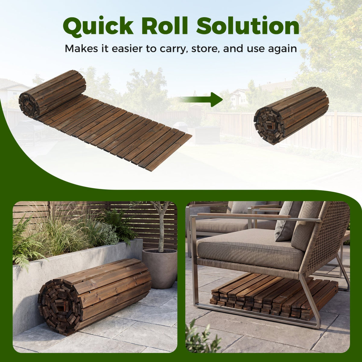 12 FT Wooden Garden Pathway 22 Inches Wide Outdoor Roll out Straight Walkway DirectDeals