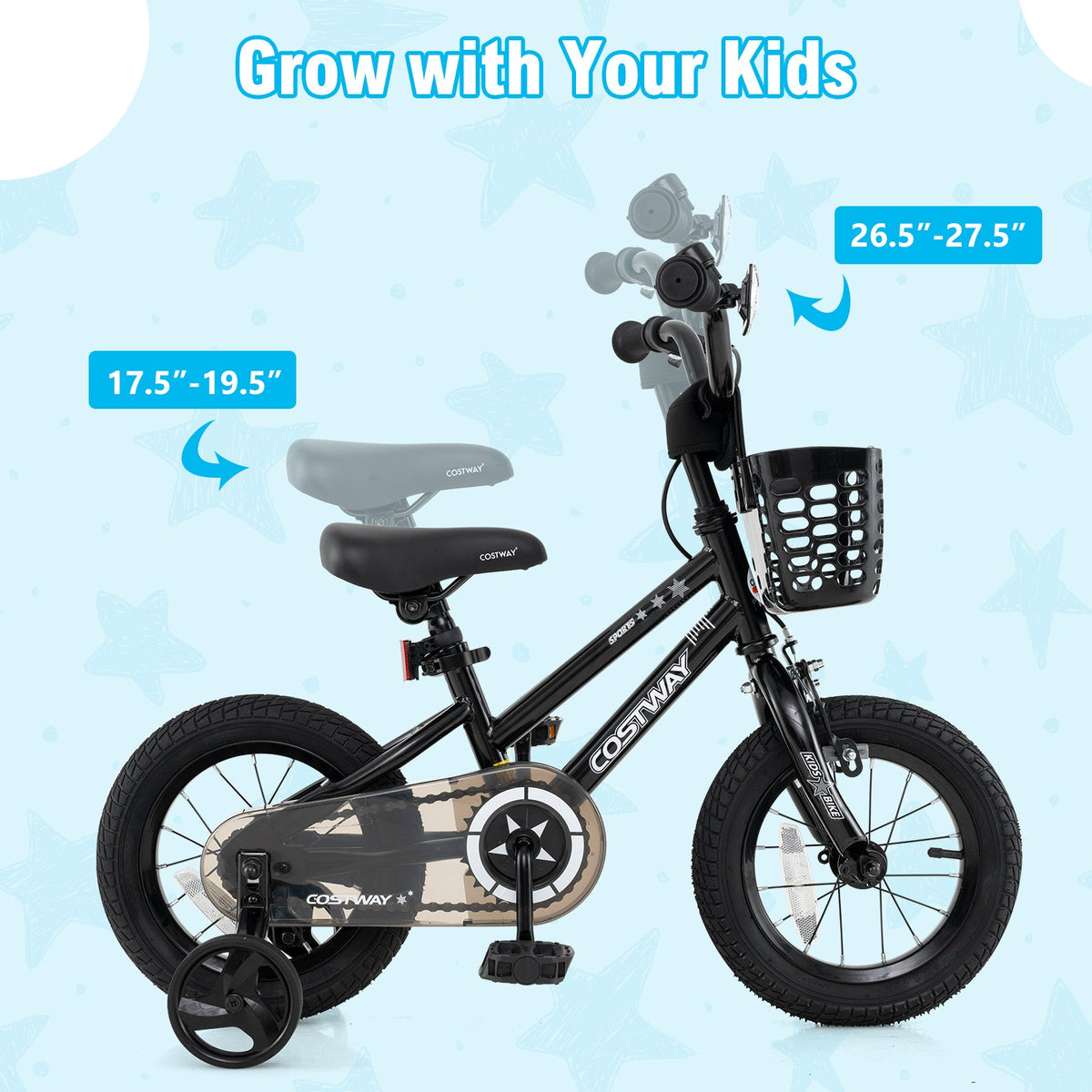 Kids Bike 12 Inch with Training Wheels and Basket