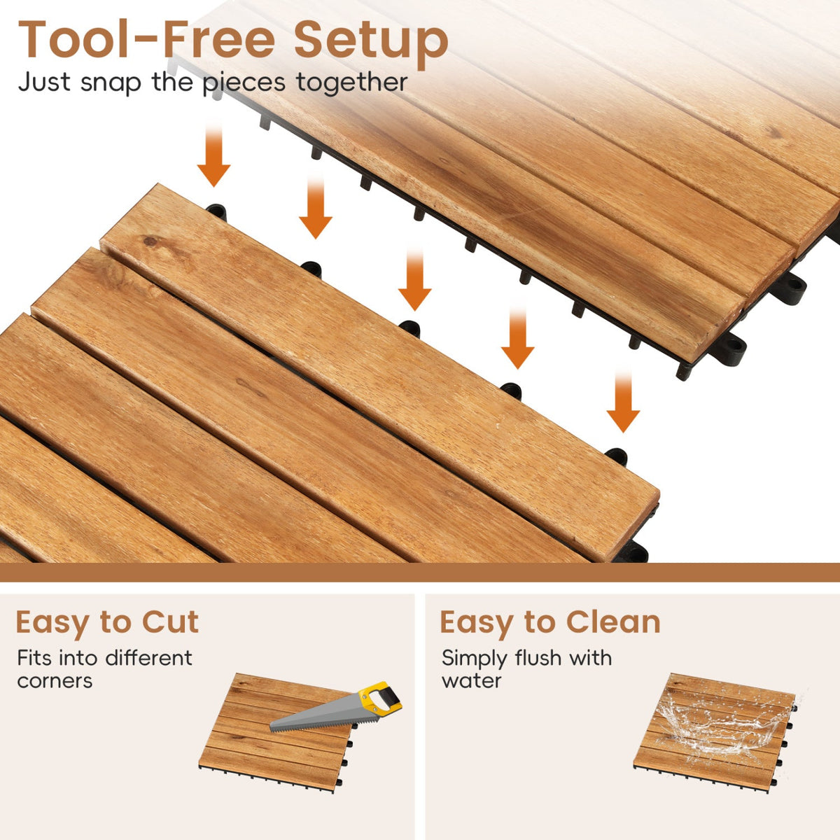 Acacia Wood Interlocking Deck Tiles 12x12 Inch (54 Pack)