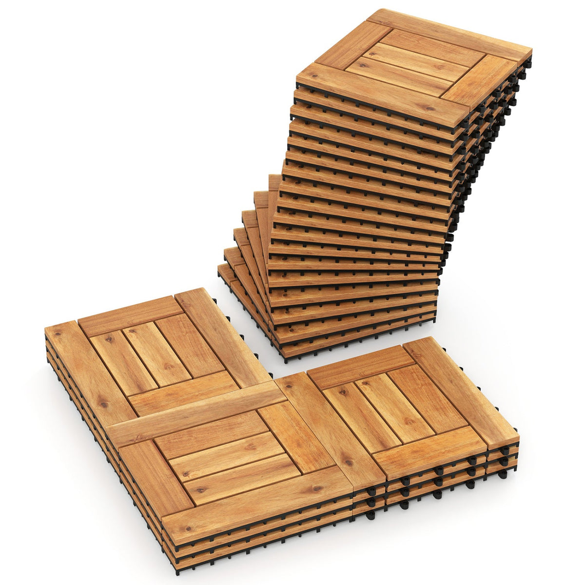 Acacia Wood Interlocking Deck Tiles 12" x 12" - Natural