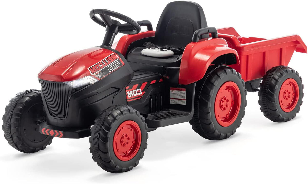 12V Battery Powered Ride-On Tractor with Trailer for Kids