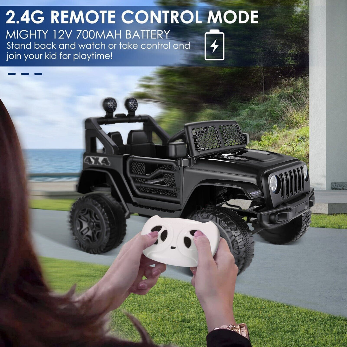 12V Electric Ride On Jeep Toy Car with USB, Bluetooth, and Remote Control for Kids