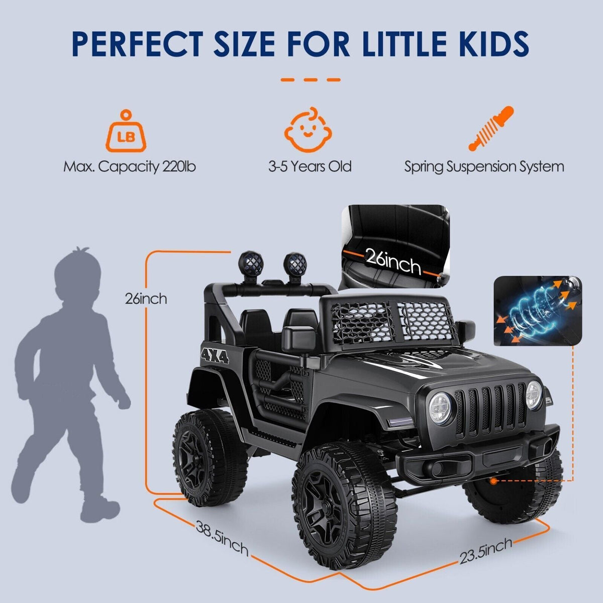 12V Electric Ride On Jeep Toy Car with USB, Bluetooth, and Remote Control for Kids