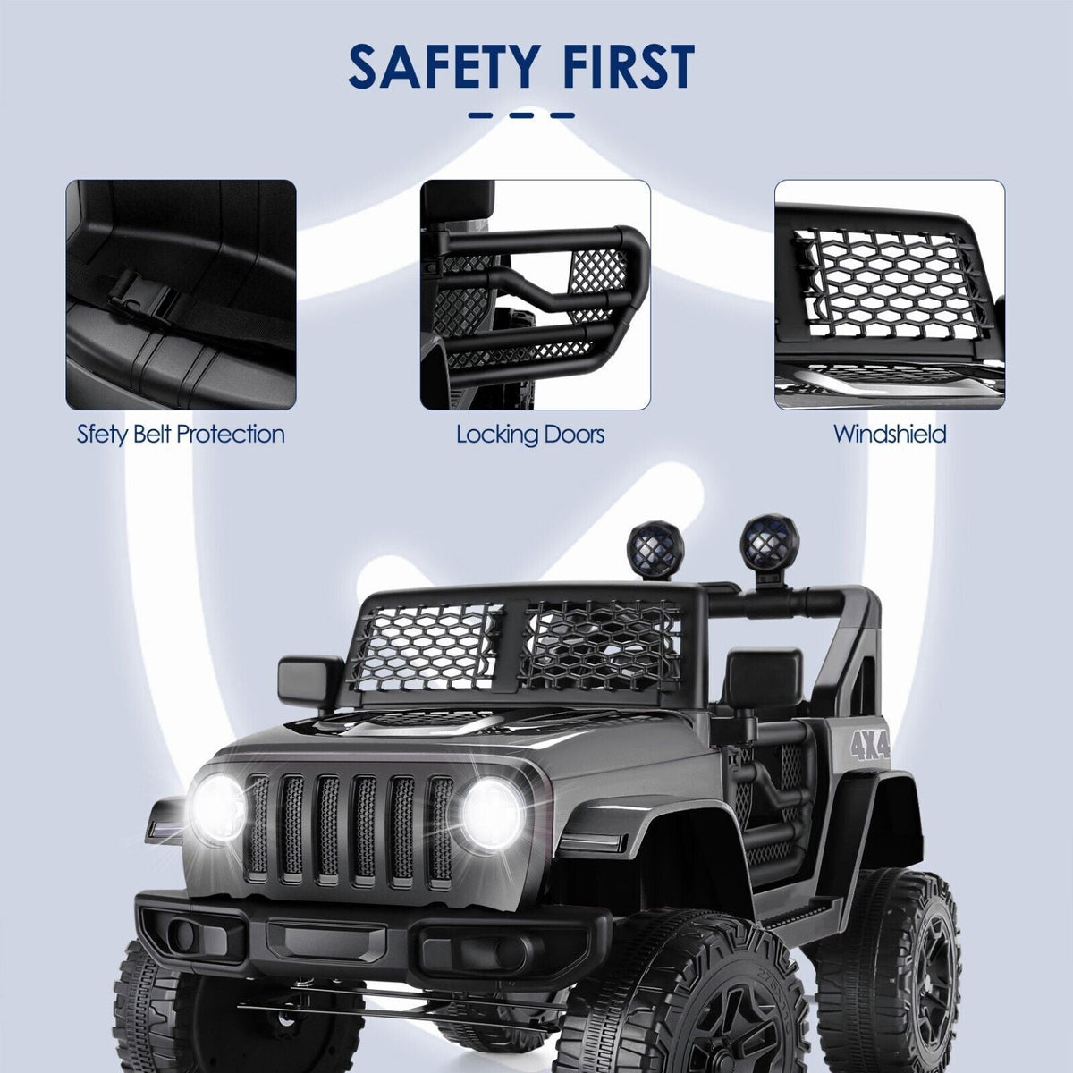 12V Electric Ride On Jeep Toy Car with USB, Bluetooth, and Remote Control for Kids