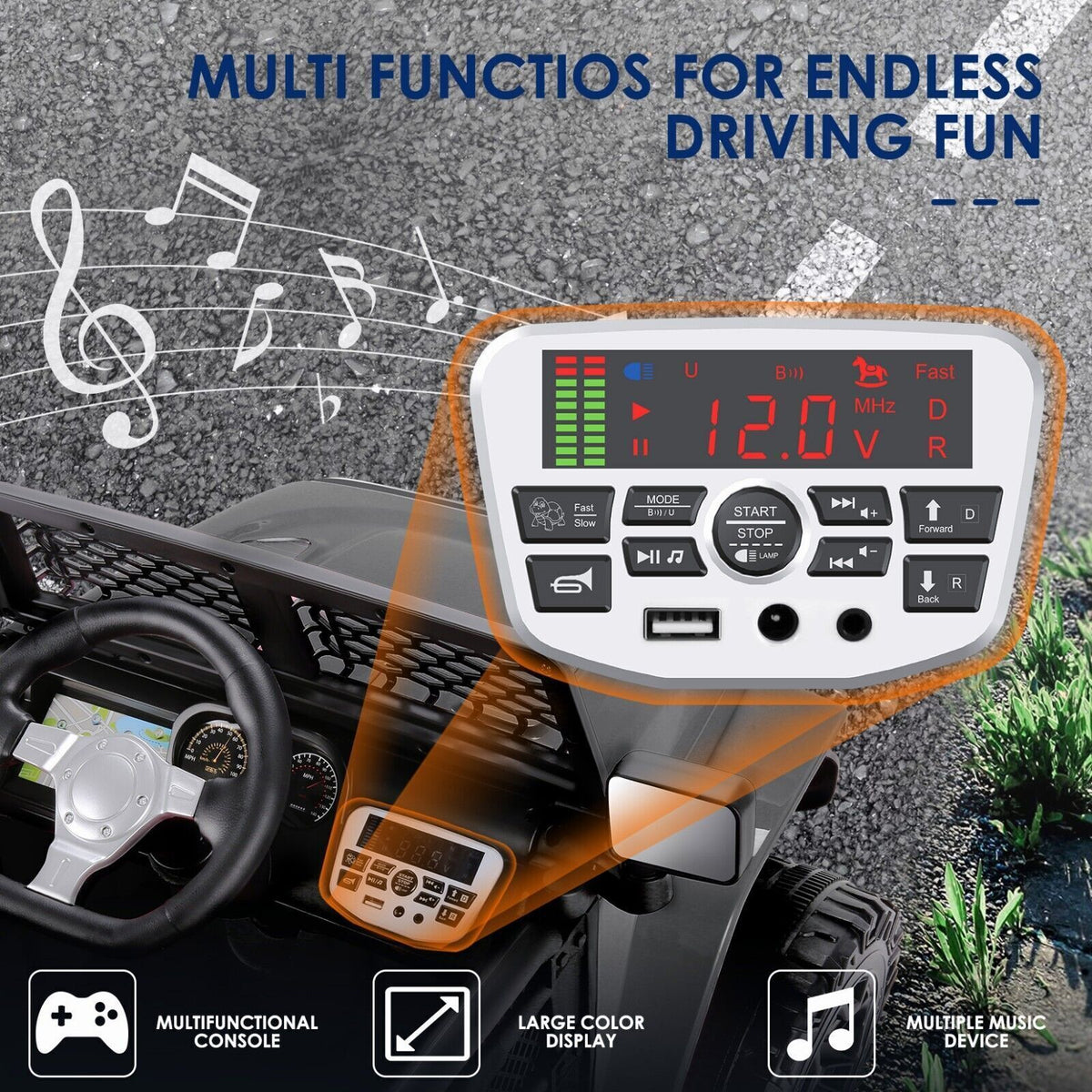 12V Electric Ride On Jeep Toy Car with USB, Bluetooth, and Remote Control for Kids