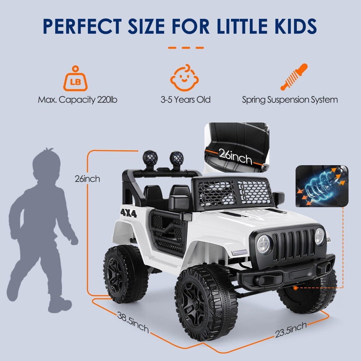 12V Electric Ride On Jeep Toy Car with USB, Bluetooth, and Remote Control for Kids
