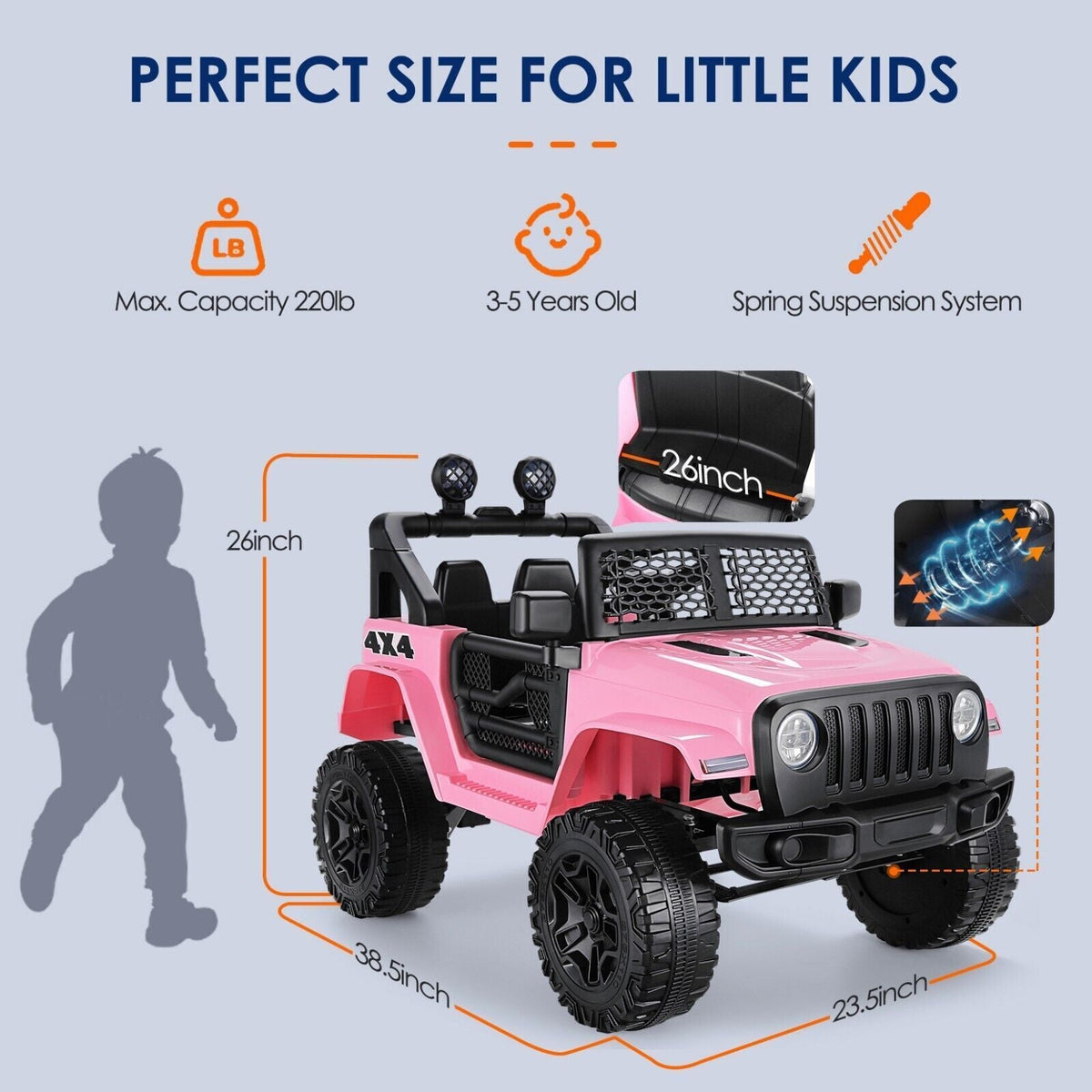 12V Electric Ride On Jeep Toy Car with USB, Bluetooth, and Remote Control for Kids