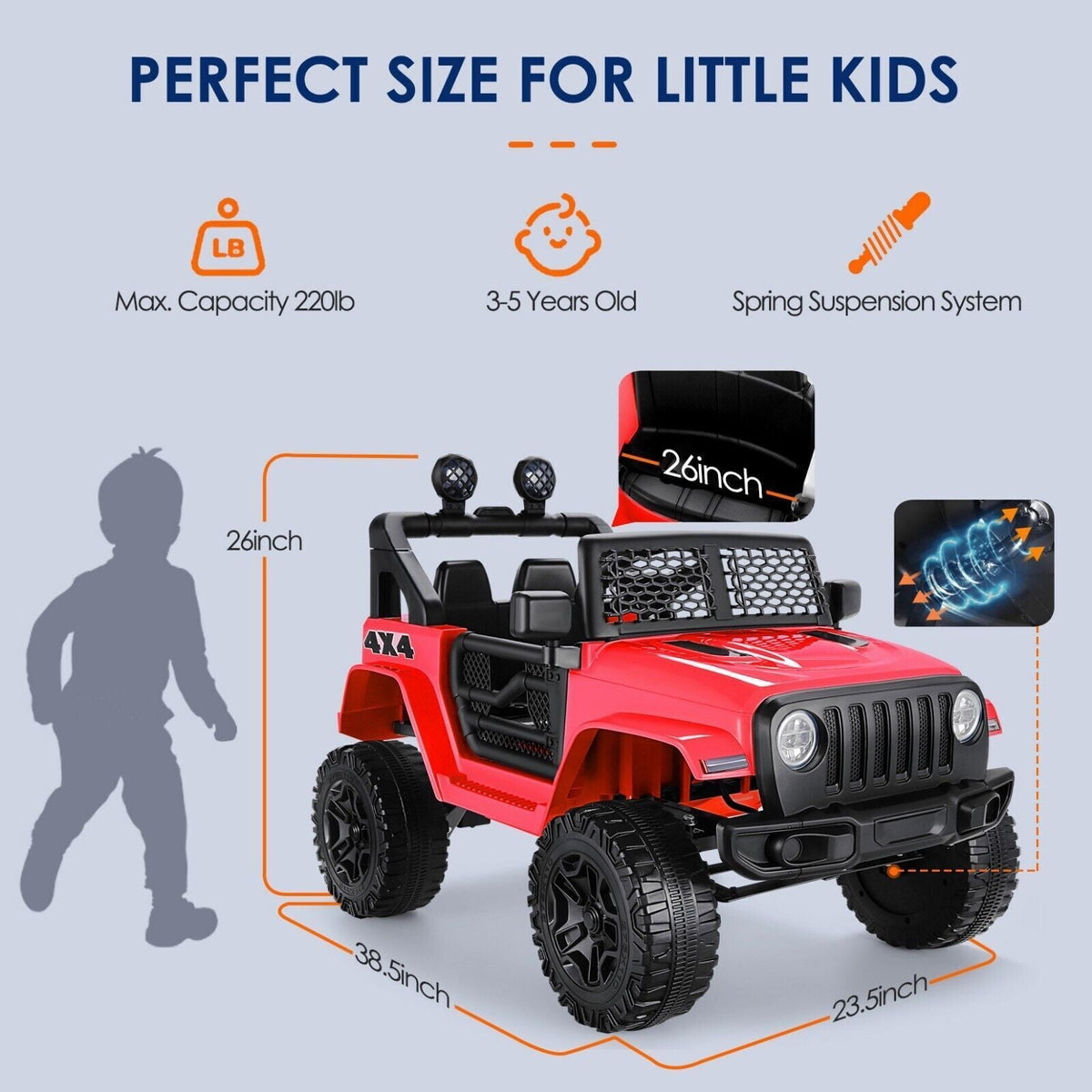 12V Electric Ride On Jeep Toy Car with USB, Bluetooth, and Remote Control for Kids