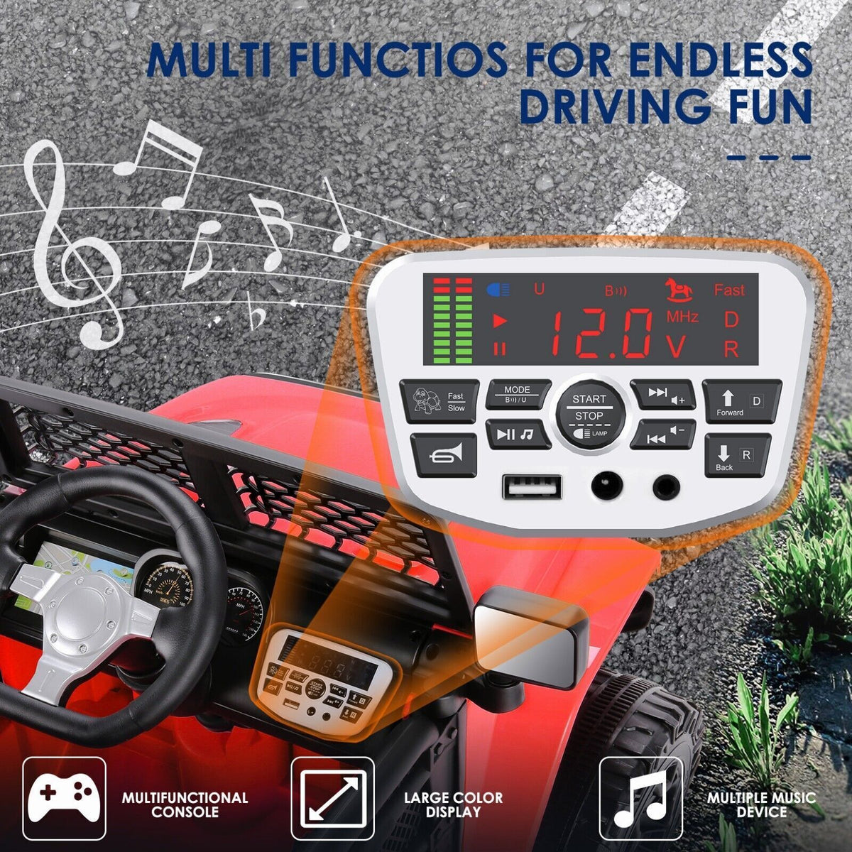 12V Electric Ride On Jeep Toy Car with USB, Bluetooth, and Remote Control for Kids