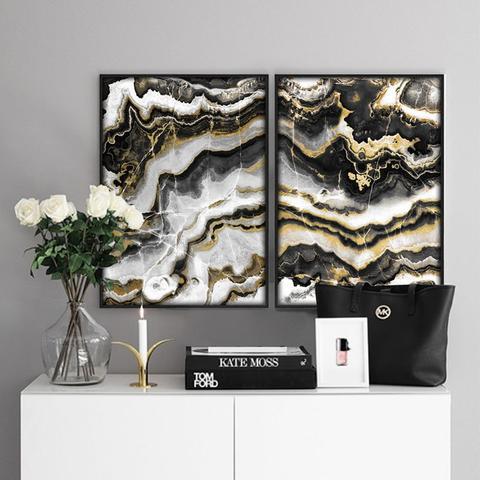 Canvas Wall Art, Abstract Black & Gold Marble Pictures