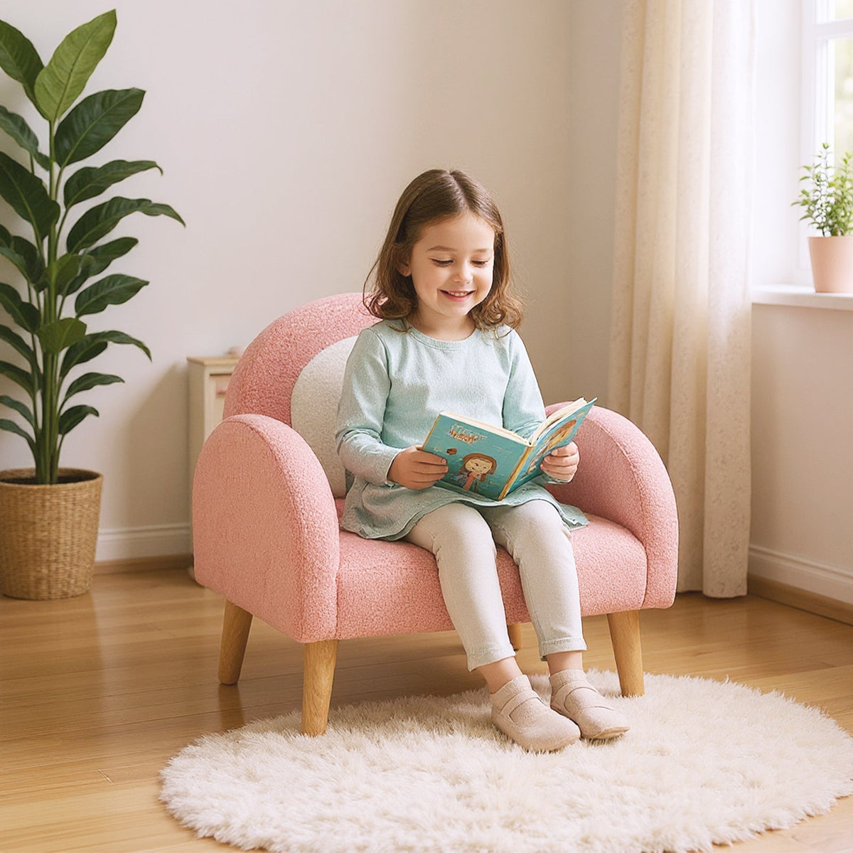 Kids Armchair with Comfy Backrest and Armrests-Pink