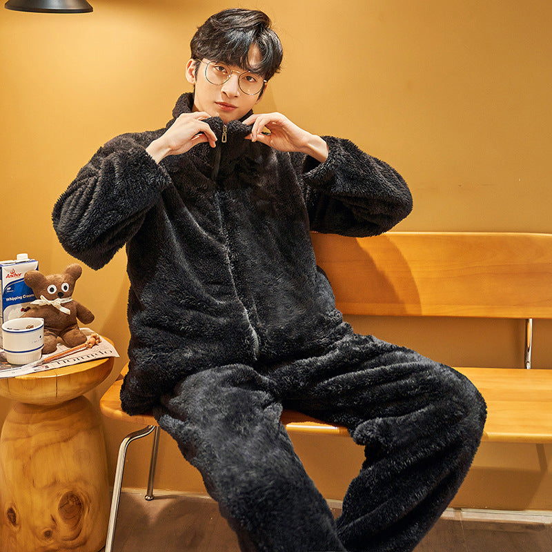 Plush Couple Thickened Flannel Thermal Zipper Suit
