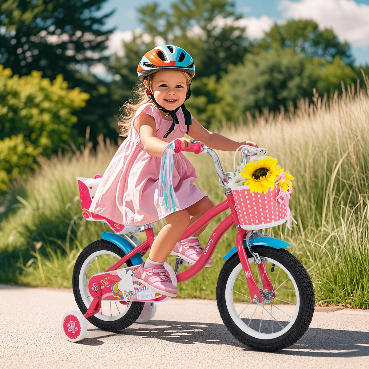 14 Inch Girls Bike with Doll Seat and Training Wheels DirectDeals