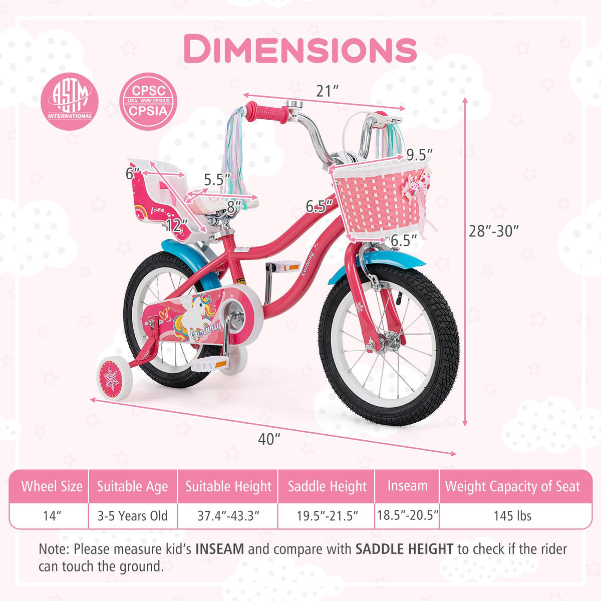 14 Inch Girls Bike with Doll Seat and Training Wheels DirectDeals