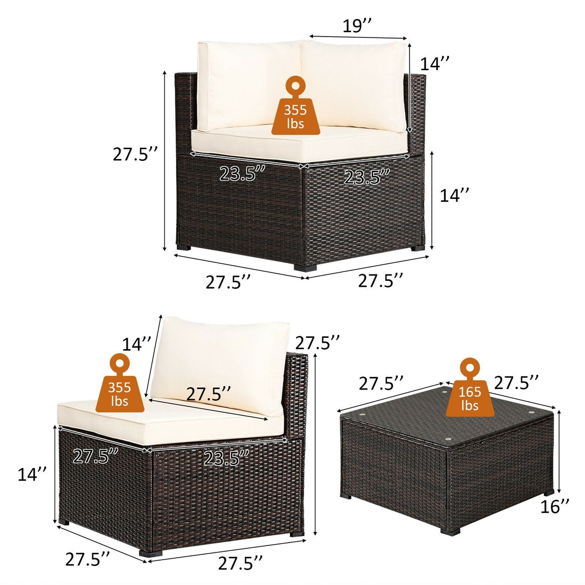 6 Pieces Patio Furniture Sofa Set with Cushions for Outdoor