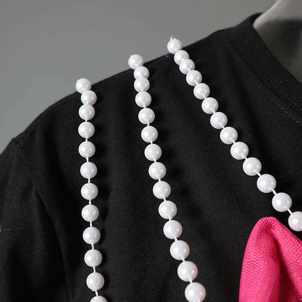 Women's New Arrival Niche Loose Pullover Top With Pearl Chain