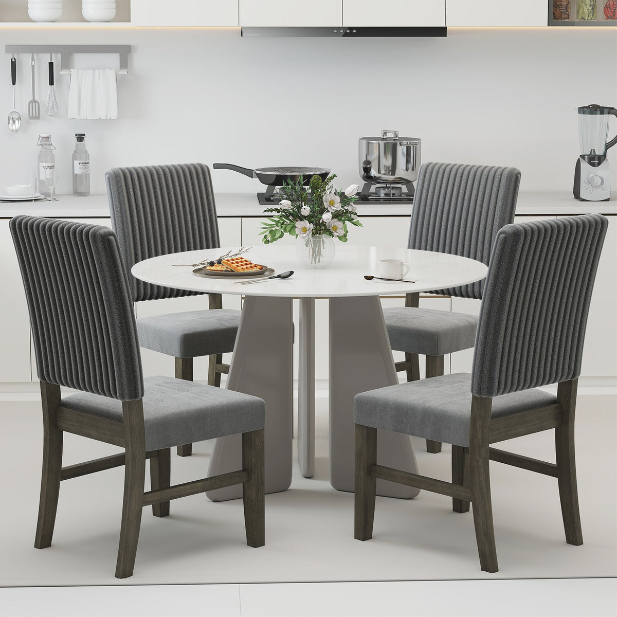 Dining Chair Set of 2 Mid-Century Modern Velvet Fabric Upholstered Chairs-Grey