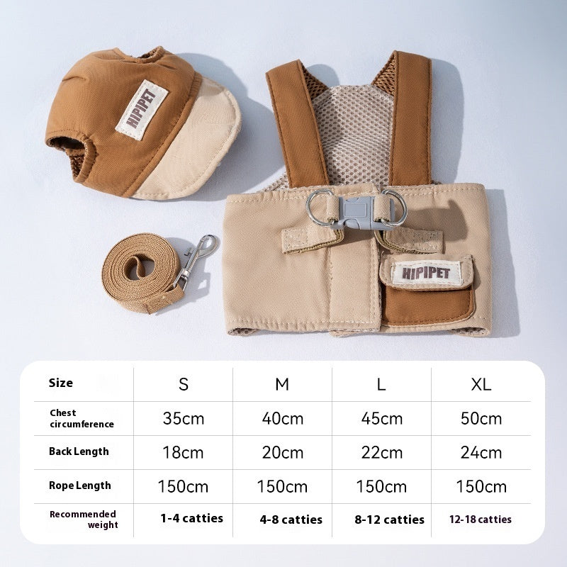 Pet Dog Cat Hat Outdoor Sunshade Anti-strangulation Hand Holding Rope Chest Strap