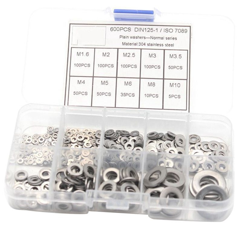 304 Stainless Steel Flat Washer Set M1.6–M10
