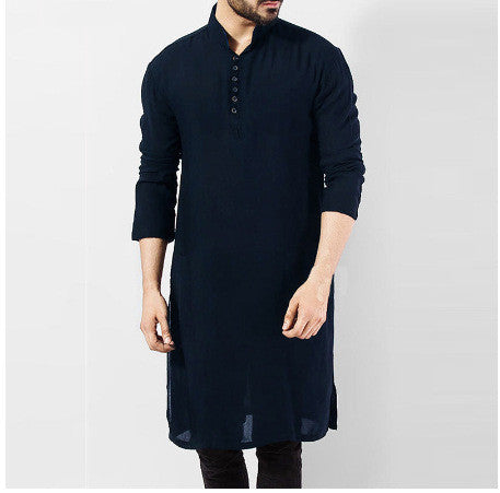 Arabic Style Simple Long Men's Shirt Muslim Robe