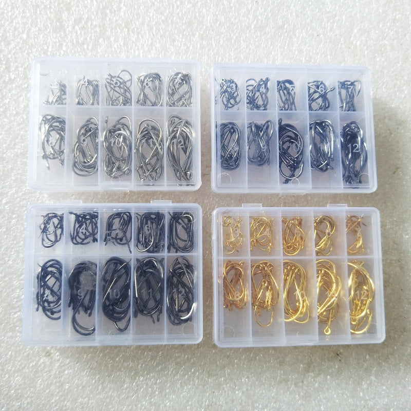 100-Piece Boxed Barbed Hooks – Ise Ni 3-12 Gold & Black