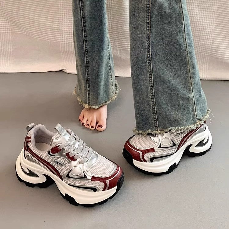 Mesh Breathable Clunky Sneakers Women's Platform Height Increasing Leisure Sneaker