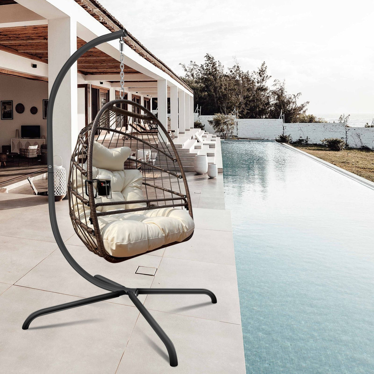 Swing Egg Chair with Stand & UV-Resistant Cushion - 350 lbs Capacity