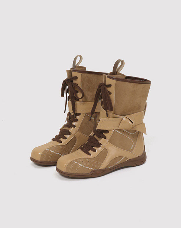Retro Lace Up Boxing Boots Female Hight Increasing Martin Boots