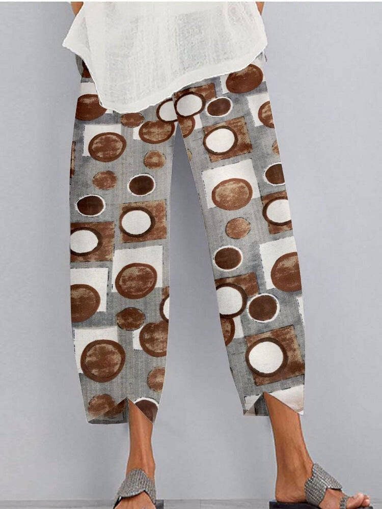 Women's Loose And Irregular Rendering Printing Elastic Waist Dungarees