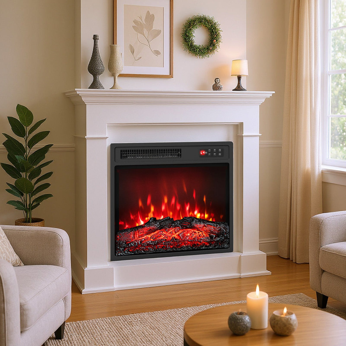 18 Inch Electric Fireplace Insert with Remote Control and 7 Realistic Flame Colors