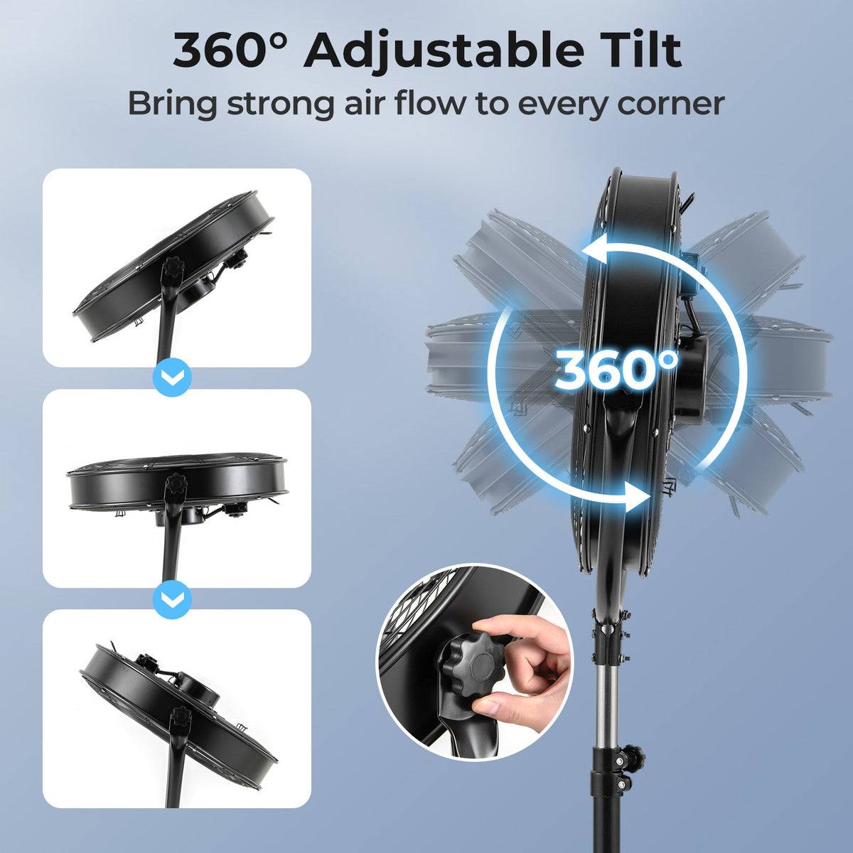 20 Inches High Velocity Pedestal Fan with 3 Speeds and Adjustable Height-Black