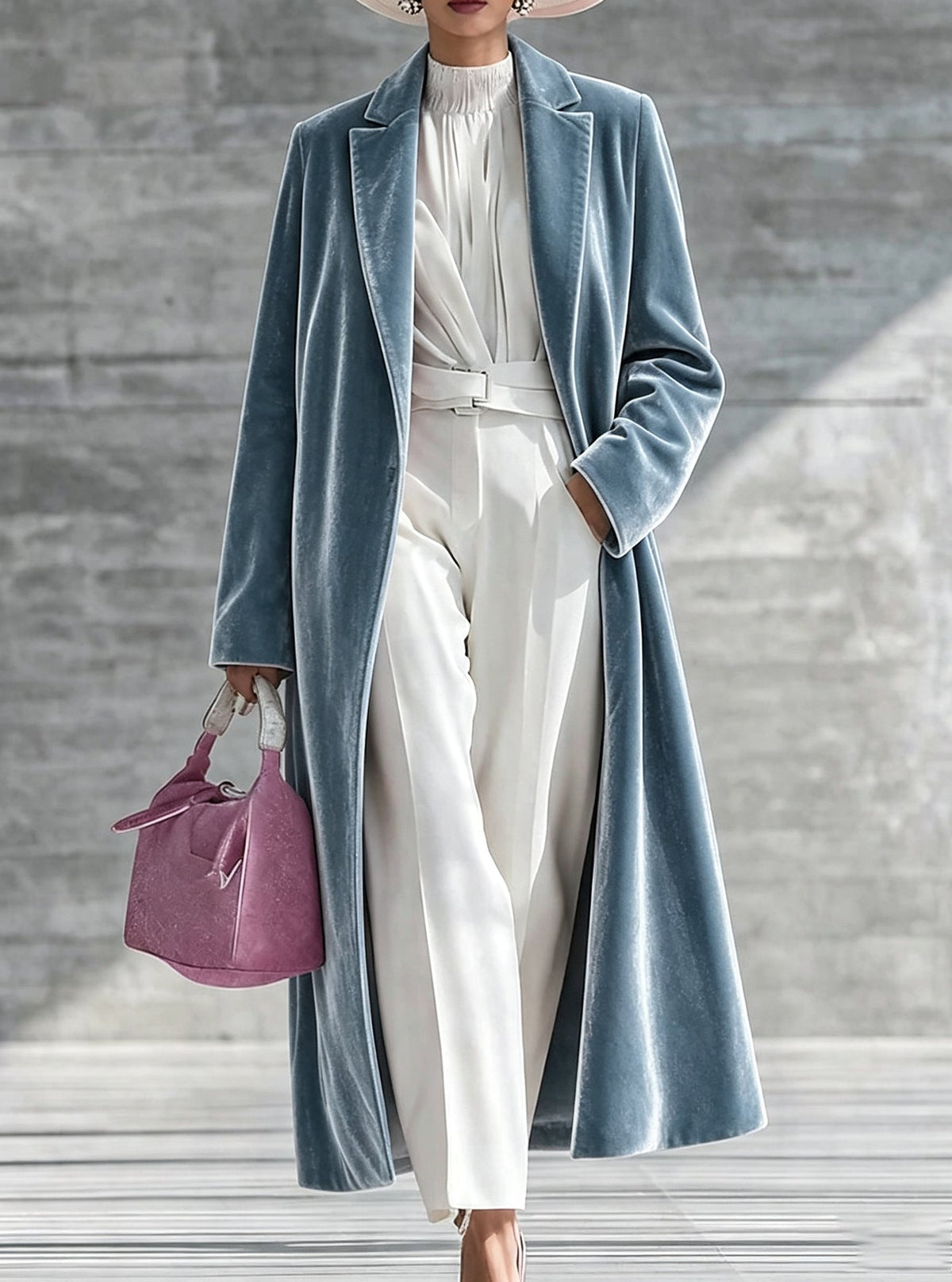 Womens V-neck Over-the-knee Velvet Coat My Store